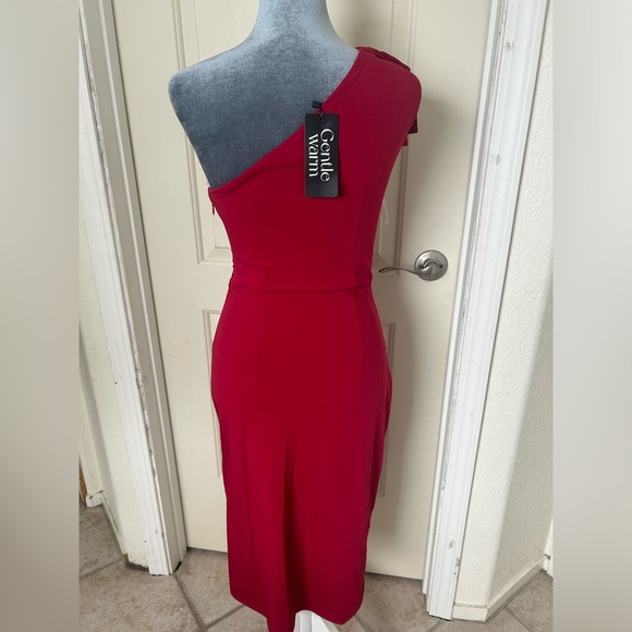 Cocktail Party Dress One Shoulder Ruffled Ruched Slit Bodycon Fomal Midi size S - Picture 3 of 9